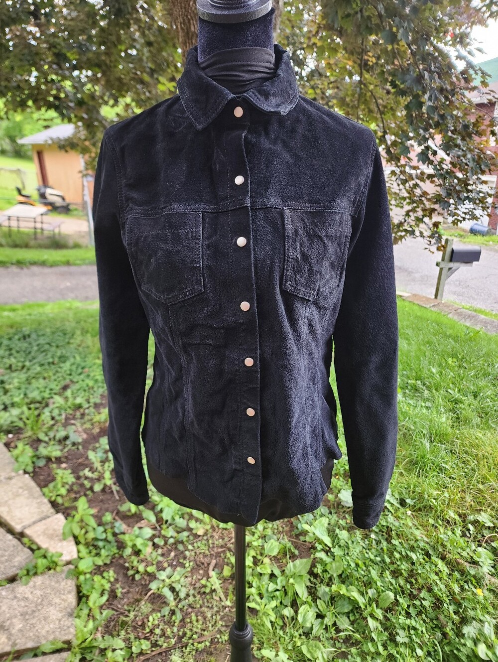Territories Black Suede  Leather Snap Front Jacket Western Minimalist Moto sm